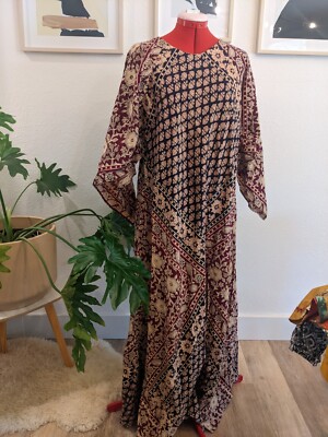 Vtg 70s Mahranee India Hippie Dress Cotton Caftan Angel Sleeve Maxi OS |  eBay