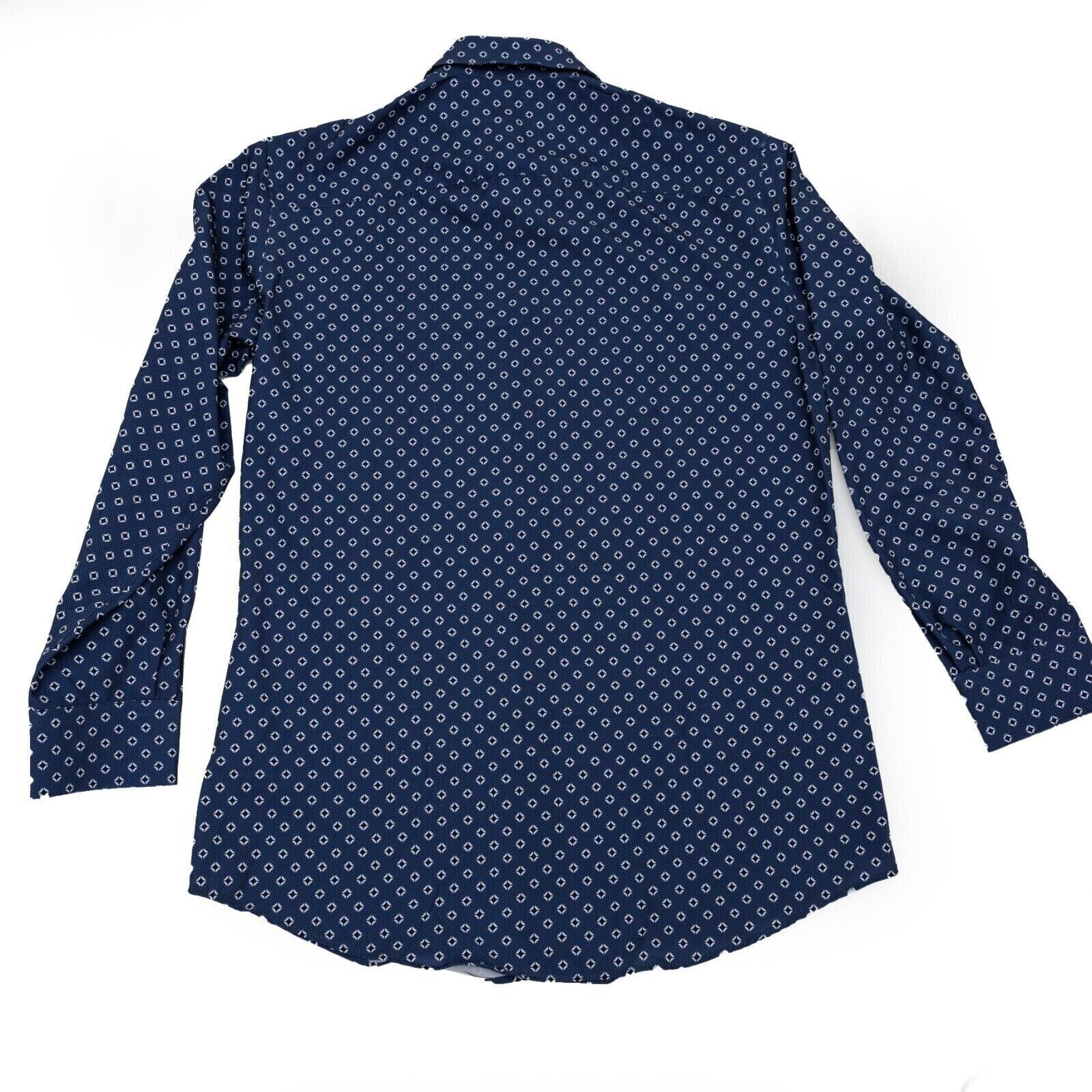 ALFANI Men's Geometric Cube Slim Fit Dress Shirt, Navy/ White, 1515.5