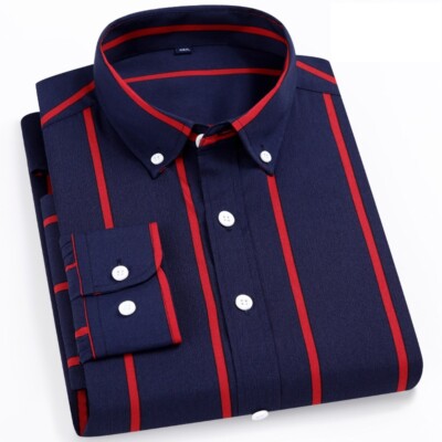 Mens Dress Shirts Long Sleeves Formal Business No Iron Strips Casual Shirts  Tops | eBay