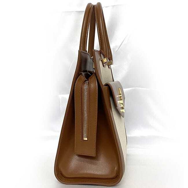 Borsa Saint Laurent 2 vie Uptown marrone beige 634747 buone condizioni tracolla tela