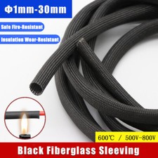 HIGH TEMP 600 C Black Fiberglass Sleeving  1mm-30mm Wire Cable Insulation Tube