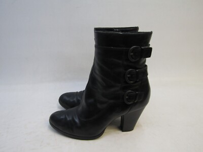 Born Size 10 M Black Leather High Ankle Zip Buckle Fashion Boots Bootie 