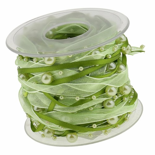 Cinta con cuentas de 3 cuerdas 33 pies/10 m cinta de gasa perla y adornos de encaje de organza - Imagen 7 de 17