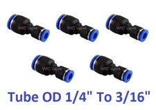 Reduced Union Hose Adapter Tube OD 1/4 To 3/16 Push In Fitting Converter 5 Piece