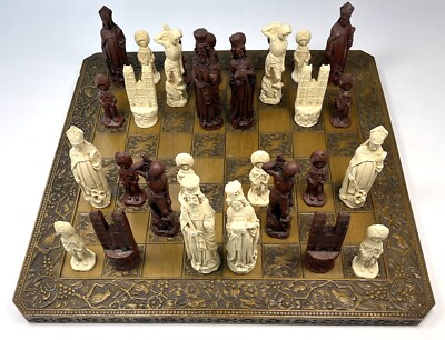 VTG XL Resin Westminster Abbey 7'' CHESS SET w/ Carved 24'' Board *Missing 2pcs*