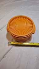 Vintage Tupperware Servalier Storage Bowl Color Orange 886-10 Made In USA