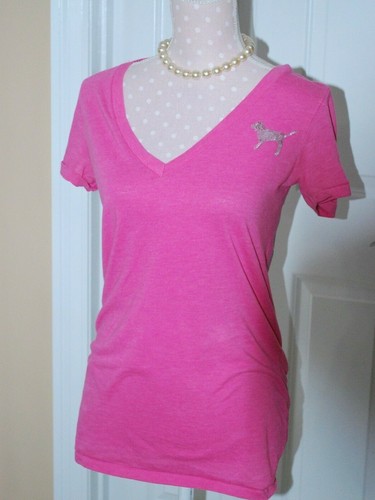 🌸Victorias Secret PINK V-neck Short Sleeves Dog Logo T-shirt PEACE WONDER DREAM