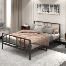 Queen Size Metal Platform Bed Frame with Headboard and Footboard Black Bedroom