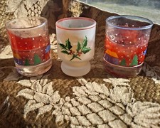 3 Vintage Votive Christmas Candle Holders 2 Matching Been In Box For Many Years