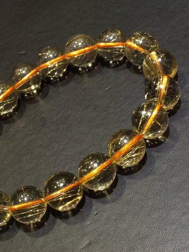 Genuine Natural Brazil Gold Rutilated Quartz Stretch Times Beads Bracelet11mm - Picture 6 of 6