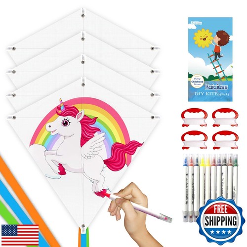 DIY Kite Kits for Kids, Blank Diamond Kite Set for Boys and Girls Coloring/Pa