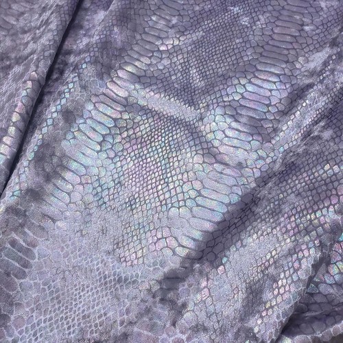 Iridescent Metallic Exotic Dragon Scales on Lilac Crushed Ice Velvet Fabric - Picture 7 of 10