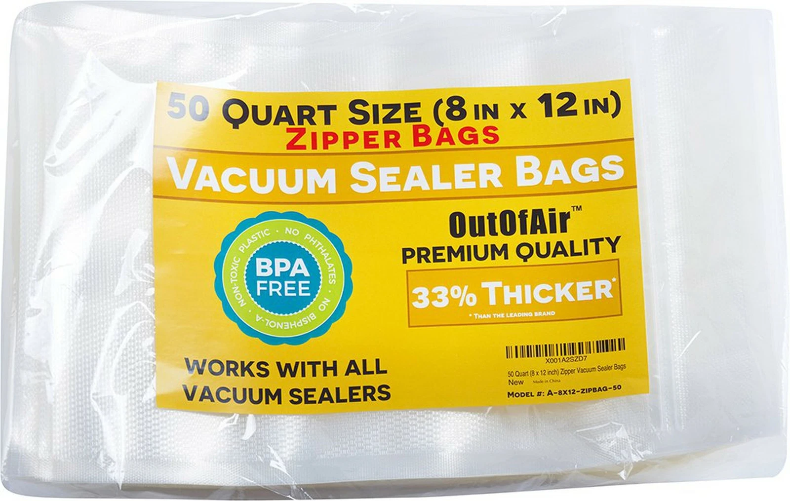50 Zipper Vacuum Sealer Bags: Quart Size (8" x 12") - OutOfAir Zip Bags
Opens in a new window or tab