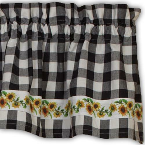 SUNFLOWER Black Check Window Valance 72" x 14", by The Country House - Picture 1 of 1