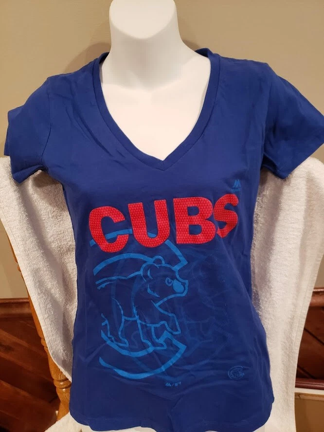 SUPER CUTE Chicago Cubs Women's Sz Small Blue Cotton Majestic T-Shirt,  NEW&NICE!