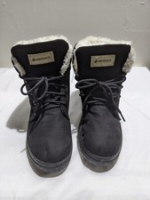 Merence Women's Lace Up Black Boots Faux Suede Faux Fur Lining Size 8.5W/EU 41