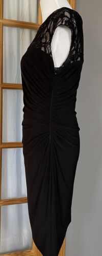 Betsy & Adam Women’s Sheath Dress Sz 14 Black Ruched Floral Embroidery Formal - Picture 3 of 16