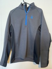 Spyder Mens Pullover Knit 1/4 Zip Size Medium Fleece Lined Gray Blue