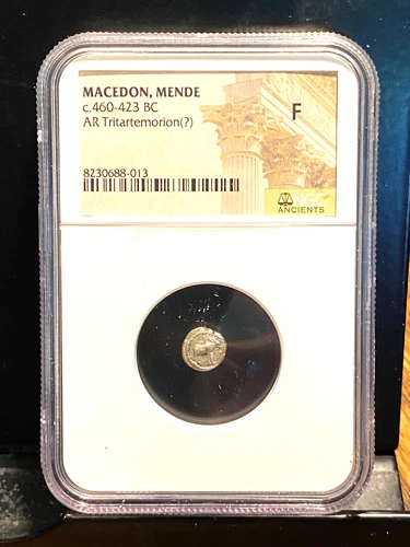 #C124 NGC F ,Macedonia,Ass/Lion Scalp,Rare,Silver,450BC Coin