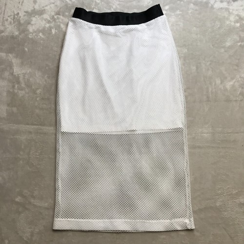 BEBE Y2K Womens Pencil Skirt White Mesh Fishnet Overlay Pull-On Midi Size Small
