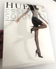 NOS 2 M  HUE 6477N Sheer Shaper BLACK Control Top PantyHose ESSENTIAL SOLUTIONS