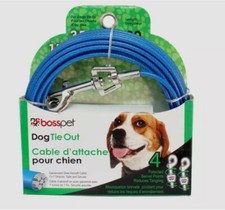 PDQ Boss Pet 30' DOG TIE OUT Blue/Silver Vinyl Coated Cable MEDIUM Dog 35lbs NEW