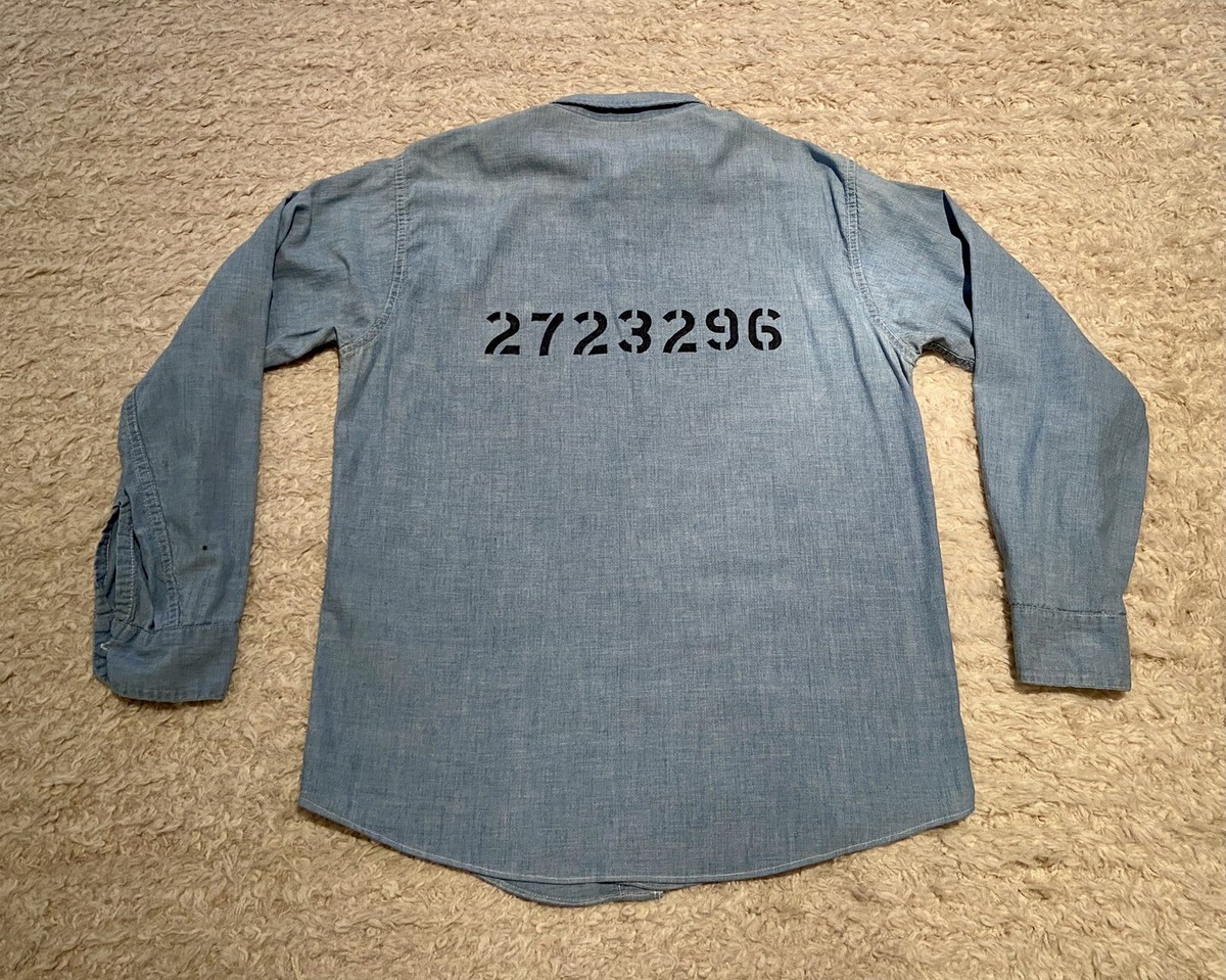 Vintage Men's 40s 50s Prison Chambray Shirt Jail Workwear Vintage Men's 40s 50s Prison Chambray Shirt Jail Workwear