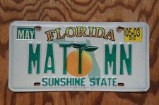 2003 FLORIDA Vanity License Plate - MATT MN -...