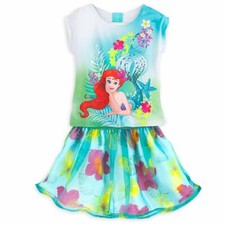 Disney Store Princess Ariel Short Sleeve Shirt Skirt Outfit Set Girl Size 5/6