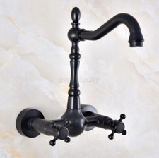 Black Oil Rubbed Brass Bathroom Sink Faucet Wall Mounted Dual Handle Mixer Tap