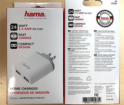 HAMA 4.8 AMP DUAL USB Home Charger for iPhone, iPad, Samsung, Tablets and More