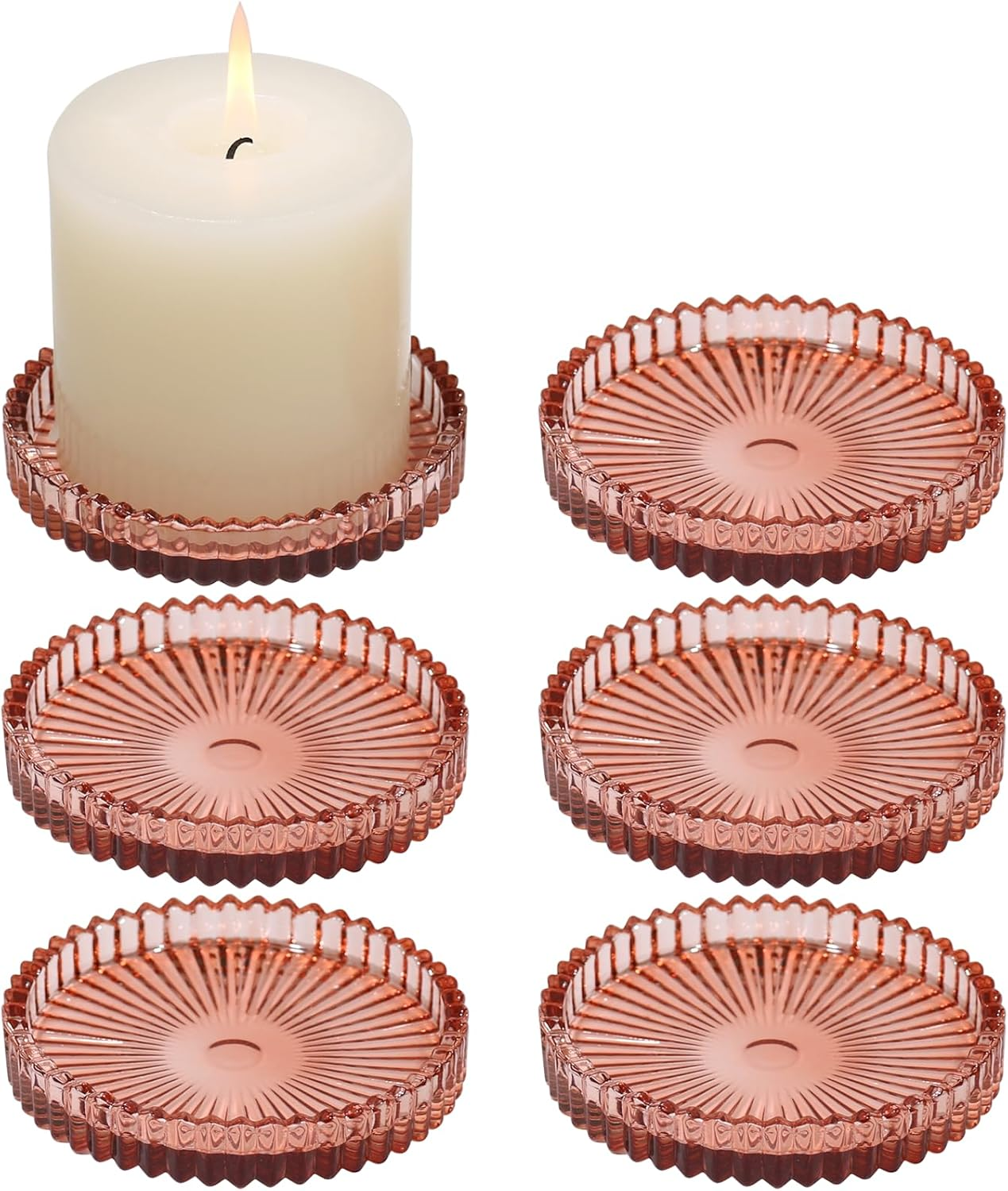 4-inch Glass Pillar Candle Holders Set of 6 with Plates