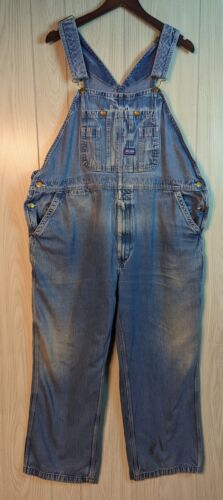 Big Smith Bib Overalls Size 44x30 Blue Denim Mens Work jeans Distressed READ* - Picture 1 of 11