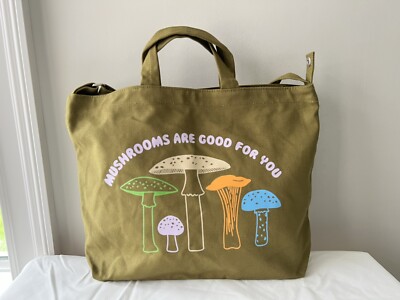 NWT BAGGU Purse Canvas Horizontal Classic Duck Bag Shopper Tote ~Mushrooms