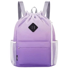 Drawstring Backpack Sports Gym Bag with Shoes Compartment, Water-Resistant St...