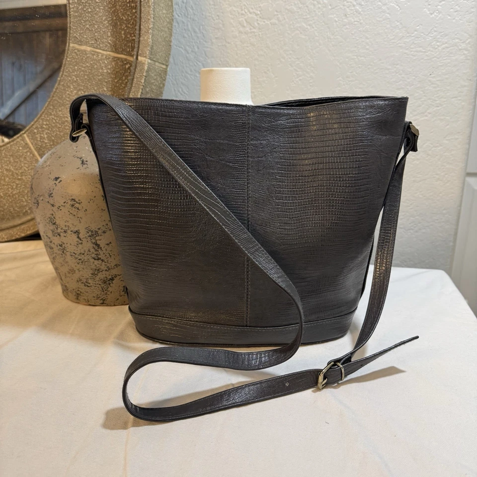 Bolso Bandolera Courtenay De Colección Cuero Gris Estampado Serpiente Clásico Dinero Antiguo Silencioso Lujo Foto 4 de 4