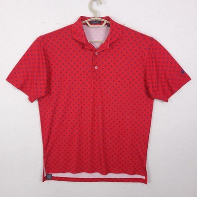 Turtleson Polo Shirt M Red Performance Geometric Micro Print Golf Tennis Preppy