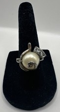 Vintage Sterling Silver 925 Ornate Pearl White Stone Ring Size 7 4.72g 