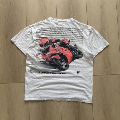 90s Oneita Power-T 100% Cotton White Motorcycle Graphic Men's Crew Tee Size M