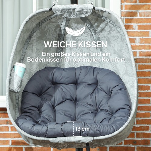 Eiförmiger Hängesessel für den Außenbereich, Hängeschaukel mit Gestell, Grau - Bild 5 von 10