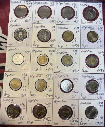 Argentina 1957 - 2013 One 1 Peso XF - BU 20 Coin Lot Collection