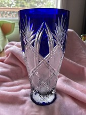 FABERGE VASE 10” tall VTG Cobalt Blue Crystal  Preowned By Florence Henderson