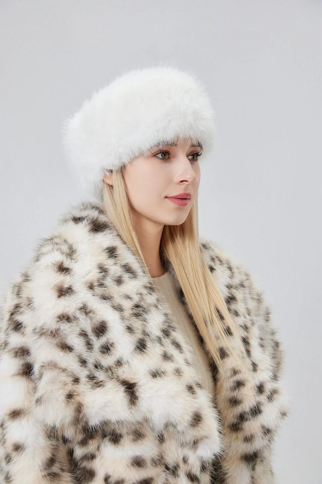 Women's Faux Fur Headband Soft Winter Cossack Russion Style Hat Cap White - Image 3 of 4
