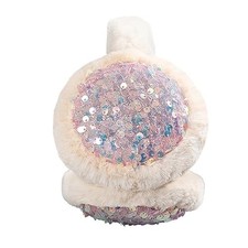 Sequin Ear Muffs for Women Girls, Winter Warm Plush Earmuffs Kids Ear Beige
