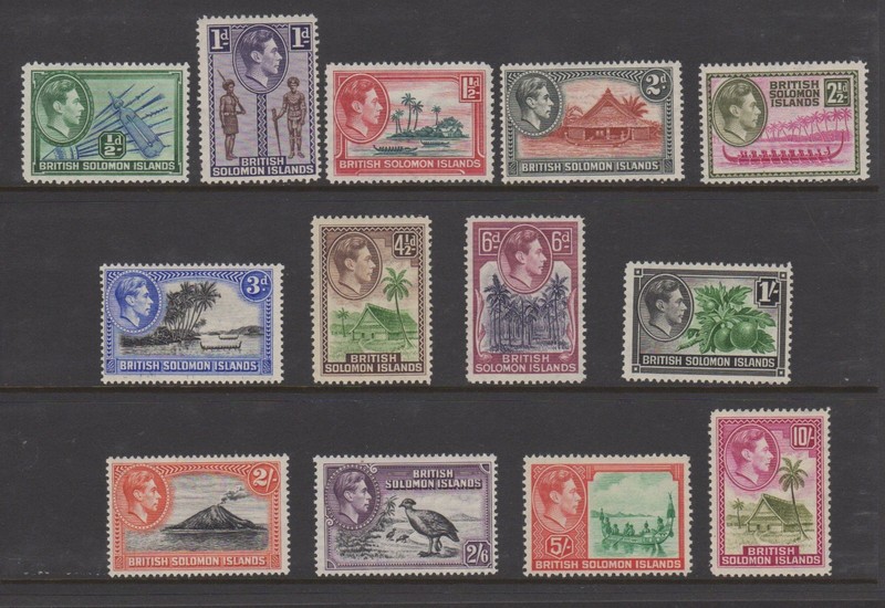 1935-51 British Solomon Islands Sc# 67-79 M-LH  Cat $55.35  as LH Complete Set