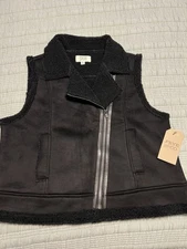 NWT Frye And Co Black Suede Sherpa Faux Fur Moto Vest Size XL Fall Biker