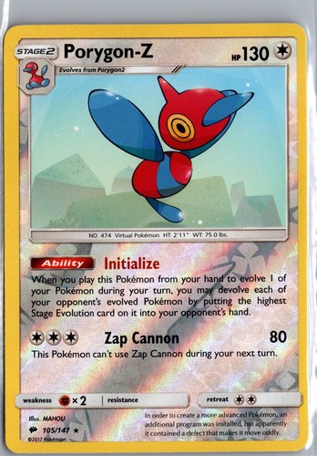 Porygon-Z 105/147 Rare Burning Shadows Pokemon Reverse Holo Near Mint