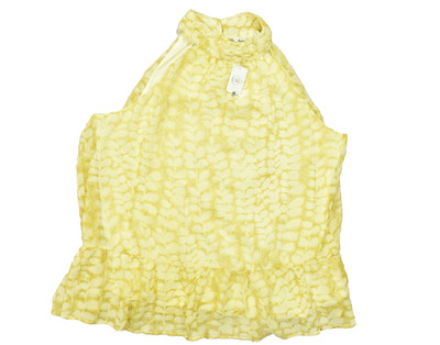 Cato Women XL Yellow Floral Halter Sleeveless Blouse Textured Ruffle Hem Top NEW
