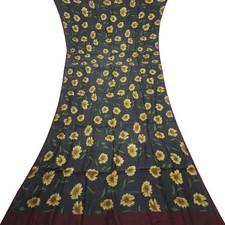 Namaste Vintage Black Sarees 100 Pure Silk Floral Printed Sari 5YD Craft Fabric