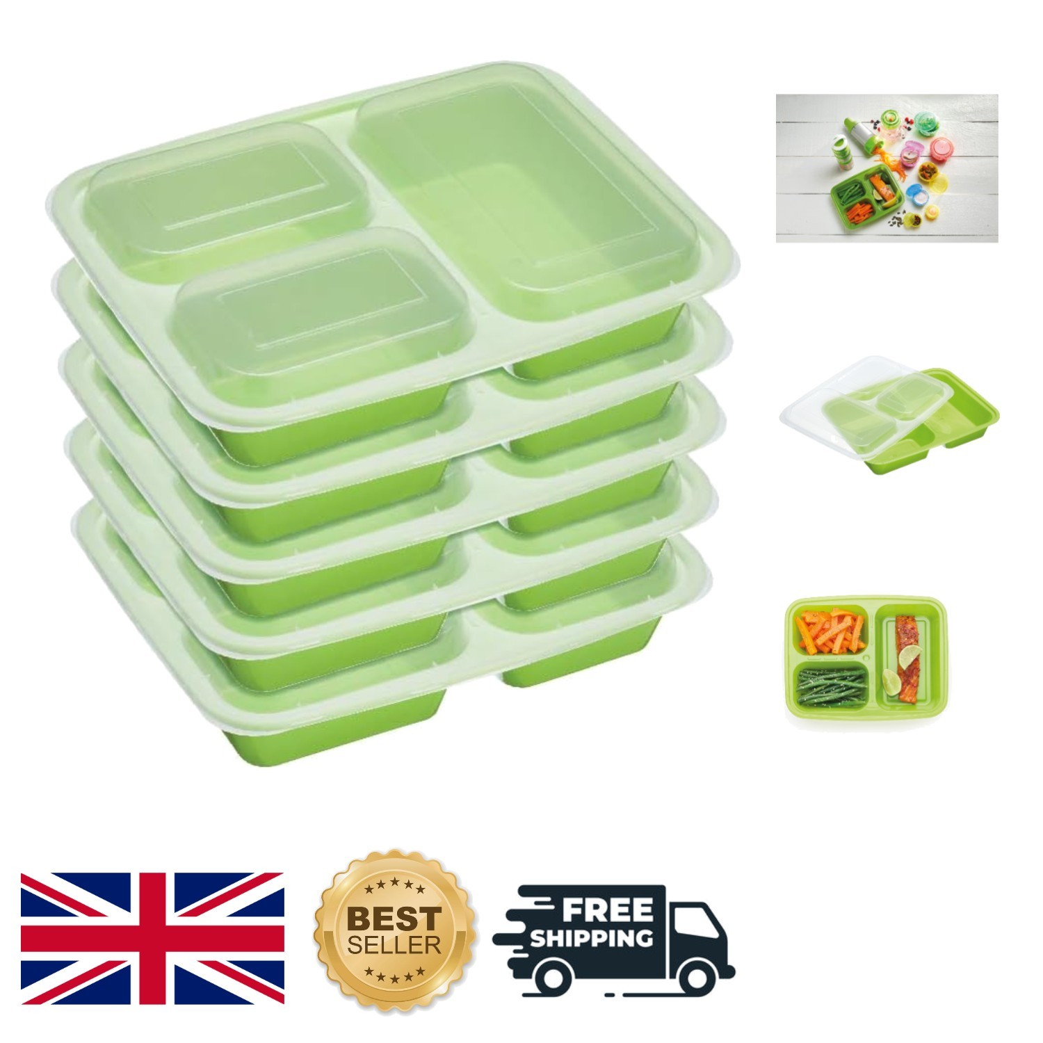 Juego de cajas ecológicas Bento - 5 contenedores aptos para microondas y lavavajillas sin BPA